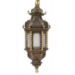 A VENETIAN STYLE JAPANNED AND GILT LACQUERED TINPLATE GONDOLA LANTERN, LATE 19TH C hexagonal with