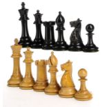 A JAQUES & SON BOXWOOD AND EBONY STAUNTON PATTERN 4 INCH CHESS SET, EARLY, 20TH C one rook and