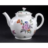 A WORCESTER GLOBULAR POLYCHROME TEAPOT AND COVER, C1765-70  12.5cm h++In good condition and a very