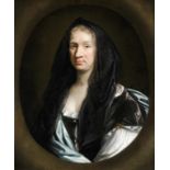 ENGLISH SCHOOL, C1690  PORTRAIT OF SUSANNA CRAWLEY-BOEVEY bust length in a white dress with blue