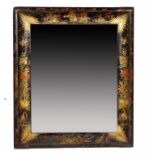 A QUEEN ANNE BLACK JAPANNED MIRROR, C1680  the cushion moulded frame decorated in sealing wax red