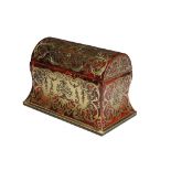 A VICTORIAN BOULLE STATIONERY BOX, C1870   the waisted sides and coffered lid decorated with cut