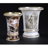 TWO SPODE BEADED SPILL VASES,  C1820 the larger with a bat print from, presumably, the