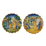 TWO ITALIAN MAIOLICA FOOTED DISHES, CRESPINA, 19TH C  painted with Moses striking the rock or Joseph