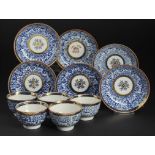 FIVE FLIGHT ROYAL LILY PATTERN TEA BOWLS AND SAUCERS AND A SIMILAR SAUCER, C1790  saucers 17.5cm