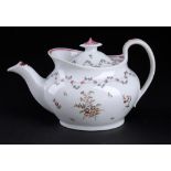 A NEWHALL TEAPOT AND COVER, C1790 15cm, N191  in pink enanmel++In fine condition, the cover original