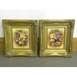 A PAIR OF TILES PAINTED BY P GOSLING SIGNED WITH FRUIT AND FLOWERS