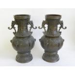 A PAIR OF JAPANESE BRONZE VASES, MEIJI PERIOD