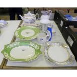 A GROUP OF SPODE AND COPELAND BONE CHINA AND EARTHENWARE INCLUDING A BAT PRINTED OVAL TEAPOT AND