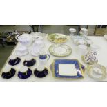 A SET OF FIVE ROYAL WORCESTER JEWELLED COBALT GROUND COFFEE CUPS AND SAUCERS AND VARIOUS OTHER