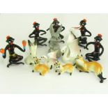 A QUANTITY OF MINIATURE PORCELAIN INCLUDING WADE AND VENETIAN LAMPWORK FIGURES AND ANIMALS