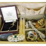 MISCELLANEOUS VINTAGE COSTUME JEWELLERY, INCLUDING ART DECO AND OTHER MARCASITE/PASTE ARTICLES