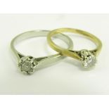 TWO DIAMOND SOLITAIRE RINGS IN PLATINUM OR 9CT GOLD, 3.5 AND 1.4G RESPECTIVELY