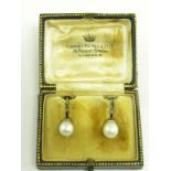 A PAIR OF CULTURED PEARL EARRINGS IN WHITE GOLD MARKED 9CT