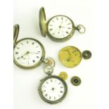 A SILVER HUNTING CASED KEYLESS LEVER WATCH, BIRMINGHAM 1912 AND TWO OTHER SILVER WATCHES, FAULTS