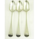 A SET OF THREE GEORGE III SILVER TABLESPOONS, OLD ENGLISH PATTERN, LONDON 1798, 6OZS 10DWTS