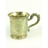 A VICTORIAN SILVER CHRISTENING MUG, LONDON 1850, HANDLE DAMAGED, 4OZS