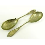 A PAIR OF RUSSIAN (LITHUANIAN) SILVER PRESERVE SPOONS, CYRILLIC MAKERS MARK, VILNIUS, 1899-1908, IOZ