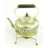 A VICTORIAN SILVER TEA KETTLE AND COVER ON LAMPSTAND, BIRMINGHAM 1895, 16OZS GROSS