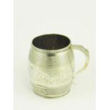 A GEORGE III SILVER BARREL SHAPED CHRISTENING MUG, LONDON 1815, 3OZS