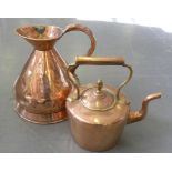 A VICTORIAN COPPER 'HAYSTACK' MEASURE AND A VICTORIAN COPPER KETTLE AND COVER