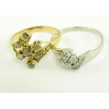 TWO DIAMOND RINGS IN GOLD OR WHITE GOLD, THE LATTER MARKED 585, 5.5G