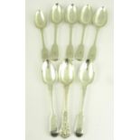 A COMPOSED SET OF FOUR SILVER DESSERT SPOONS, FIDDLE PATTERN, LONDON AND EXETER 1844 AND 1843 AND