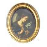 AFTER CARLO DOLCI, 19TH CENTURY - THE ANGEL GABRIEL, OIL ON BOARD, OVAL