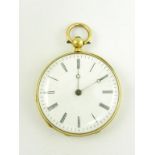 A CONTINENTAL GOLD CYLINDER FOB WATCH WITH ENAMEL DIAL, 19TH CENTURY