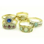 FIVE GEM SET GOLD RINGS, 18.9G