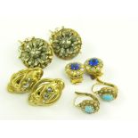 FOUR PAIRS OF DIAMOND OR OTHER GEM SET GOLD EARRINGS, LATE 19TH CENTURY AND LATER, 16G