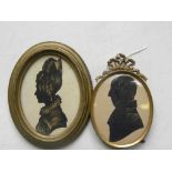 TWO 19TH CENTURY SILHOUETTES, BLACK INK AND GOLD ON CUT PAPER, GILTMETAL OR GILTWOOD FRAMES