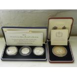 SILVER COINS.  UNITED KINGDOM THREE COIN PROOF COLLECTION, 1994, CASED AND A COMMEMORATIVE SILVER