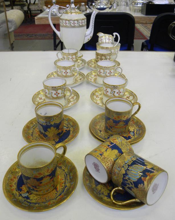 A JACKSON AND GOSLING GROSVENOR CHINA PRIMROSE GROUND COFFEE SERVICE AND A SET OF FIVE PALADIN CHINA