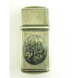 A SILVER AND NIELLO TWO COMPARTMENT SNUFF BOX INCORPORATING A RASP AND CHEROOT CUTTER, DUTCH CONTROL