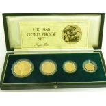 GOLD COINS.  UNITED KINGDOM, 1980 GOLD PROOF SET, FIVE POUNDS-HALF SOVEREIGN, CASED