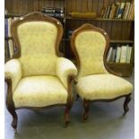 A VICTORIAN CARVED MAHOGANY ARMCHAIR AND A NURSING CHAIR EN SUITE