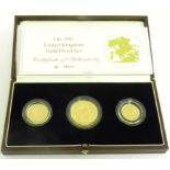 GOLD COINS.  UNITED KINGDOM, 1987 GOLD PROOF SET, TWO POUNDS-HALF SOVEREIGN, CASED