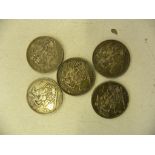 SILVER COINS.  CROWN, FIVE, COMPRISING 1889 (2), 1898 AND 1900 (2)