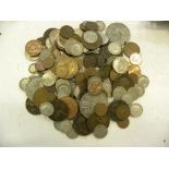 SILVER COINS.  THREE VICTORIAN CROWNS AND MISCELLANEOUS OTHER SILVER AND BASE METAL COINS, 19TH