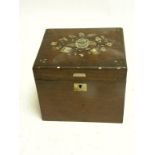 A VICTORIAN MOTHER OF PEARL INLAID ROSEWOOD TEA CADDY