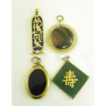 FOUR VARIOUS GOLD AND HARDSTONE PENDANTS, 19TH CENTURY AND LATER