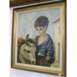 DALLAS SIMPSON - BOY AND A DONKEY, SIGNED INSCRIBED VERSO, OIL ON CANVAS