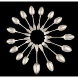 FIVE GEORGE IV/VICTORIAN SILVER TABLE SPOONS AND TWELVE DESSERT SPOONS Fiddle pattern, London, by