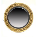 A REGENCY GILTWOOD AND COMPOSITION CONVEX MIRROR 65cm diam ++Gilding/gesso chipped in places,