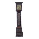 AN OAK EIGHT DAY LONGCASE CLOCK, 18TH C AND LATER , the 28cm brass dial signed on a reserve to the