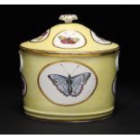 A COALPORT YELLOW GROUND OVAL SUCRIER AND COVER, C1800-02 outside decorated at Mansfield, finely