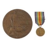 WORLD WAR ONE SINGLE AND PLAQUE Victory Medal and Memorial Plaque, G18153 PTE T TURNER MIDD'C R,