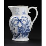 A COALPORT BLUE AND WHITE JUG, JOHN ROSE & CO, 1796-C1800 printed with armorials, 18cm h The shape