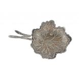 A VICTORIAN SILVER NATURALISTIC CADDY SPOON IN THE SHAPE OF A LEAF 6cm l, by Taylor & Perry,